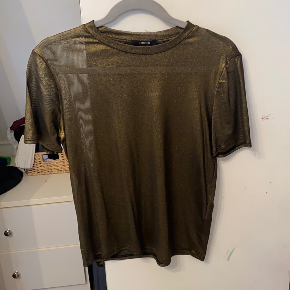 Forever 21 Gold Metallic Sheet Top